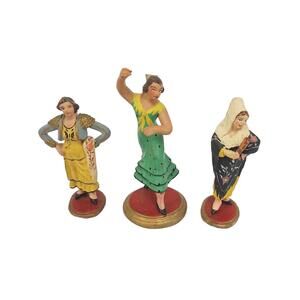 3" Vintage Mexican Clay Figurines, Matador Outfit & Flamenco Dress, Folk Art